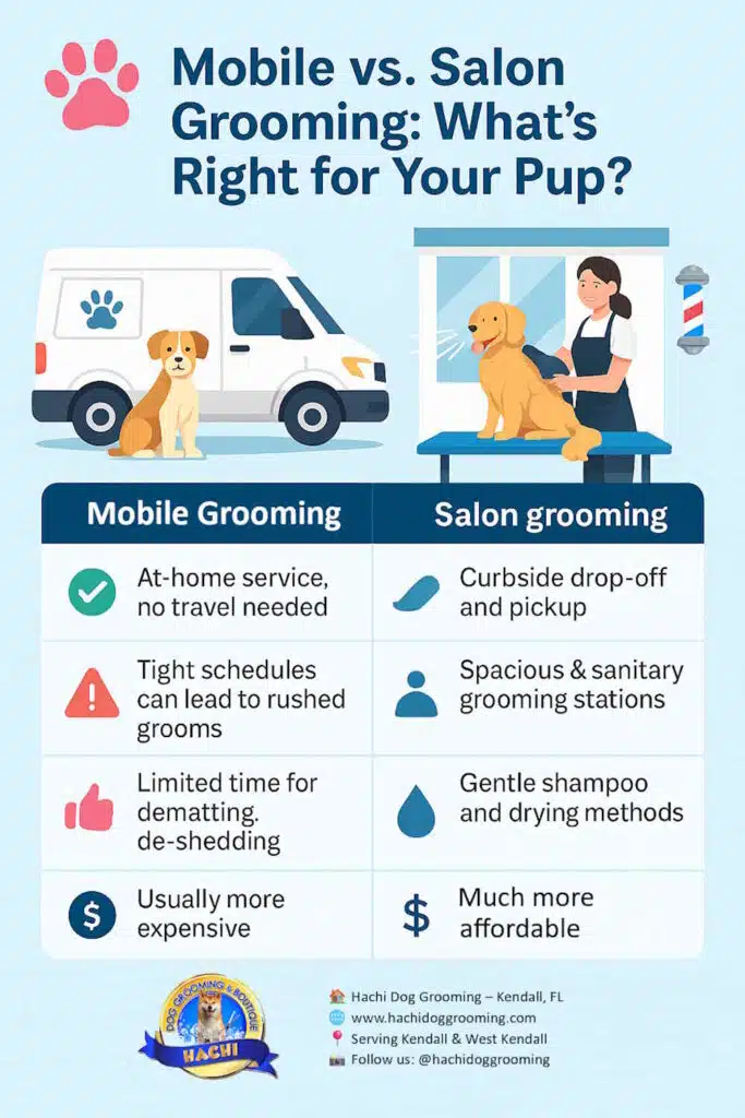 Mobile vs Salon Grooming: What’s Right for Your Pup in Kendall, FL? 5 Mobile vs Salon Grooming: What’s Right for Your Pup in Kendall, FL?